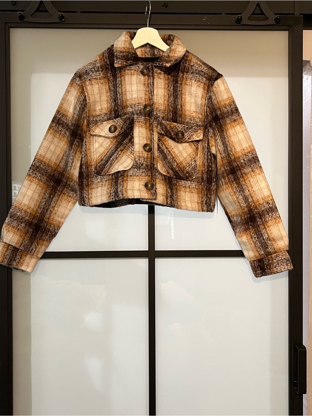 Ambiance Cropped Plaid Jacket in Brown & Cream Tones